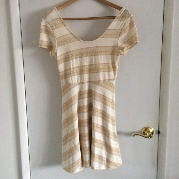 Romeo & Juliet Couture Cream & Gold Striped Dress - Picture 2 of 8